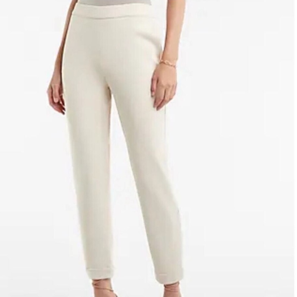 Express Women M Beige Stretch Knit Pockets Pull-On High Rise Cuffed Ankle Pants